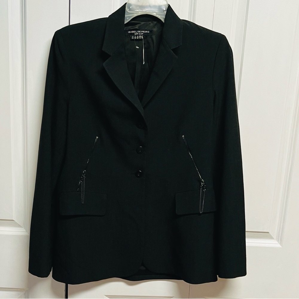 Isabel de Pedro Black Women's Tailored Blazer with Zip Pockets Size 10